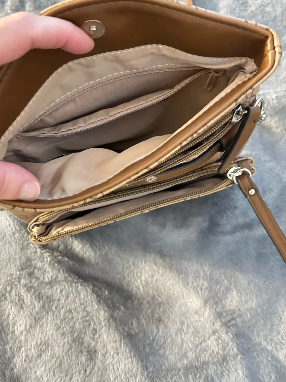 Nine West Tan Patterned Crossbody Bag with Chain Accent